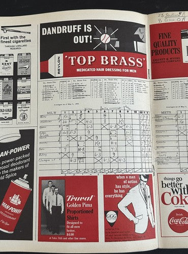 Ny Mets 1965 Program Scorecard May 9 Yogi Berra Last Final Game Joe Torre 2 Hr