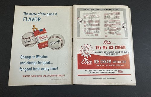 Ny Mets 1965 Program Scorecard May 9 Yogi Berra Last Final Game Joe Torre 2 Hr