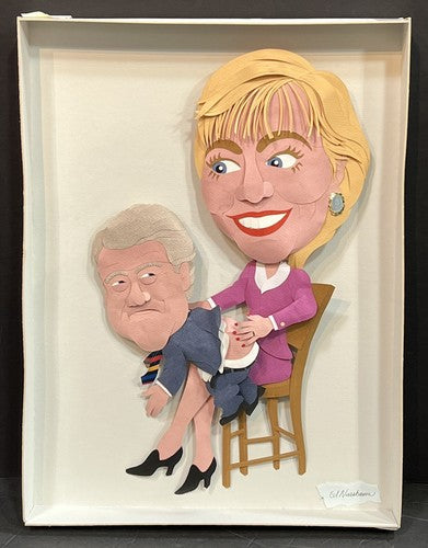 Hillary Clinton Spanking Bill 12x16 Paper Sculpture Art Signed By Ed Nussbaum
