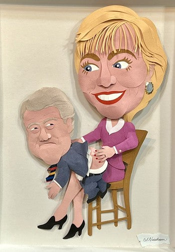Hillary Clinton Spanking Bill 12x16 Paper Sculpture Art Signed By Ed Nussbaum