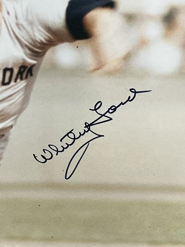 Whitey Ford NY Yankees HOF Signed 16x20 Pitching Photo Framed Autograph Steiner