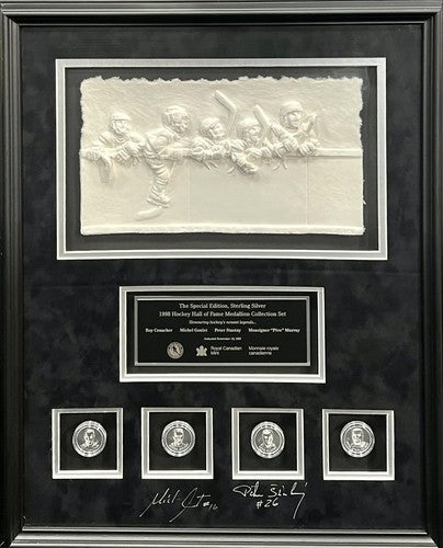 1998 Hockey HOF Signed Framed Medallion Cast Paper Art Goulet Stastny Auto COA