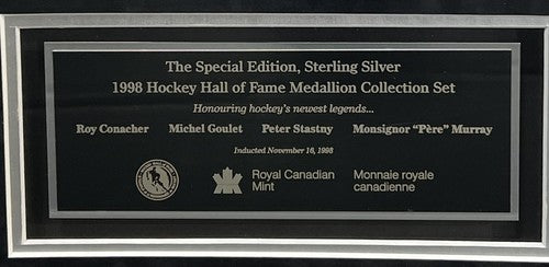 1998 Hockey HOF Signed Framed Medallion Cast Paper Art Goulet Stastny Auto COA