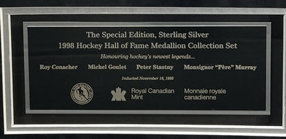1998 Hockey HOF Signed Framed Medallion Cast Paper Art Goulet Stastny Auto COA