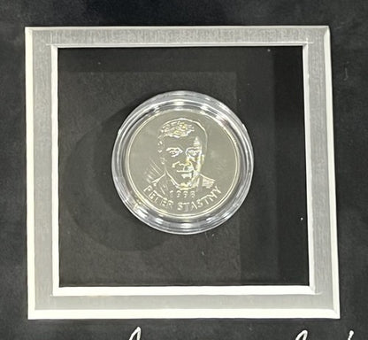 1998 Hockey HOF Signed Framed Medallion Cast Paper Art Goulet Stastny Auto COA