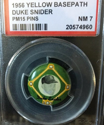Duke Snider 1956 Yellow Basepath Pin PSA 7 Mint Brooklyn Dodgers RARE pm15 HOF