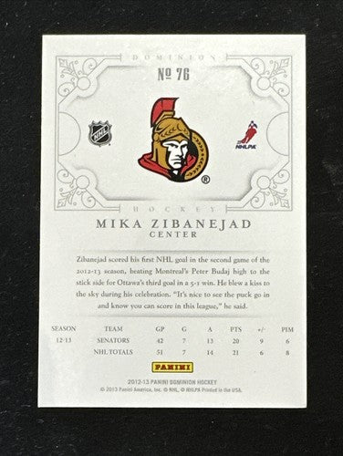 2012-13 Panini Dominion Hockey Gold /25 Mika Zibanejad #76 Ny Rangers Mint