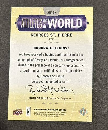 2011 Upper Deck UFC Georges St-Pierre Auto Debut Athletes Of World Mint #AW-GS
