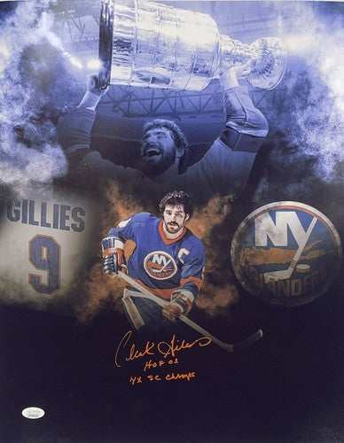 Clark Gillies Signed 16x20 Photo HoF 02 4x Stanley Cup Champ Islanders Auto JSA