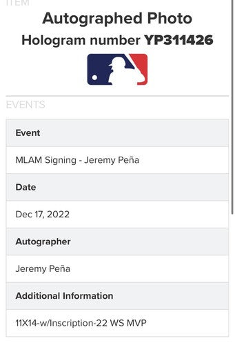 Jeremy Pena Astros Signed 11x14 Photo Framed 2022 WS MVP Auto / 13 Mlb Holo Coa