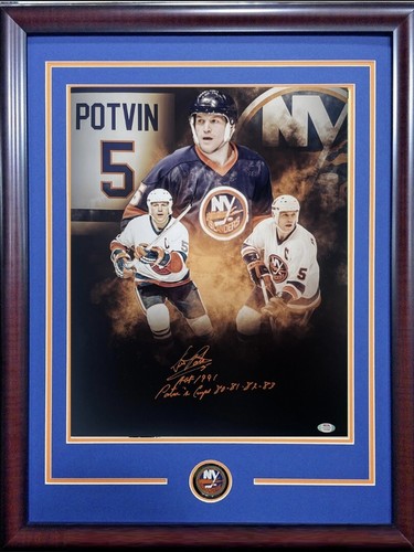 Denis Potvin Signed 16x20 Framed Photo HOF 91 Potvin’s Cups Islanders Auto PSA