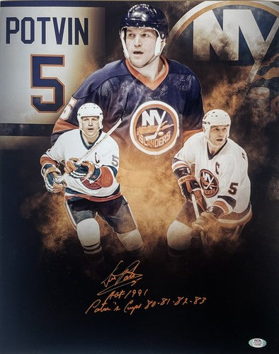 Denis Potvin Signed 16x20 Framed Photo HOF 91 Potvin’s Cups Islanders Auto PSA