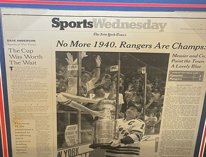 Mark Messier Signed NY Times Framed Printing Plate Steiner Auto 1/1 Rangers