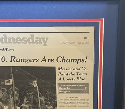 Mark Messier Signed NY Times Framed Printing Plate Steiner Auto 1/1 Rangers