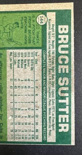 1977 TOPPS BASEBALL # 144 BRUCE SUTTER RC Rookie CUBS NM Hof Sharp