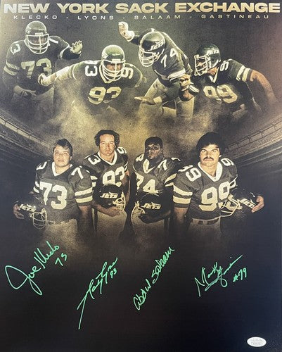 NY Jets signed 16x20 Photo Sack Exchange Edit Framed 4 Auto Joe Klecko JSA