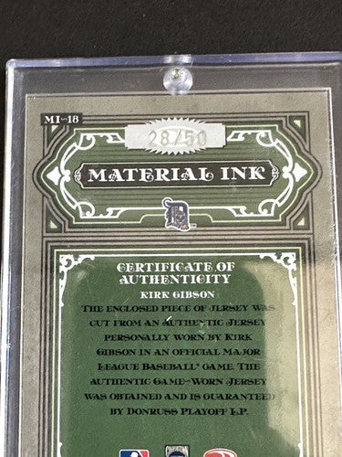 KIRK GIBSON Game Worn Jersey 2005 Donruss Timeless Treasures /50 Gem Mint Auto