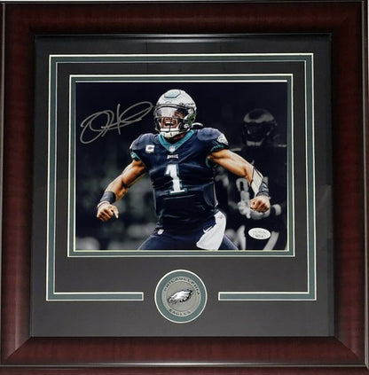 Jalen Hurts Signed 8x10 Photo Framed Eagles Spotlight Mint Autograph JSA COA