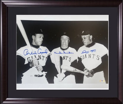 Willie Mays Duke Snider Cepeda Signed 16x20 Framed Photo 3 Auto PSA Giants HoF