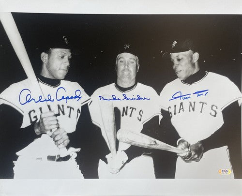 Willie Mays Duke Snider Cepeda Signed 16x20 Framed Photo 3 Auto PSA Giants HoF