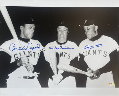 Willie Mays Duke Snider Cepeda Signed 16x20 Framed Photo 3 Auto PSA Giants HoF