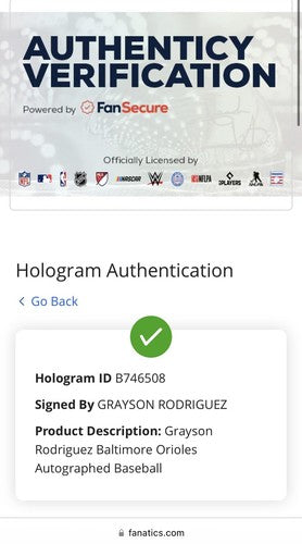 Grayson Rodriguez signed 2018 1st pick Baltimore Orioles Auto fanatics mlb coa