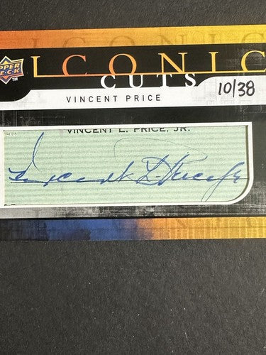 2008 upper deck Iconic Cuts Vincent Price Signed Mint Cut Auto /38 Horror Batman