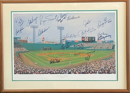 Fenway Park Red Sox Hof Signed Framed Litho Photo Fisk Yastrzemski Rice Auto Coa