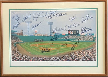Fenway Park Red Sox Hof Signed Framed Litho Photo Fisk Yastrzemski Rice Auto Coa