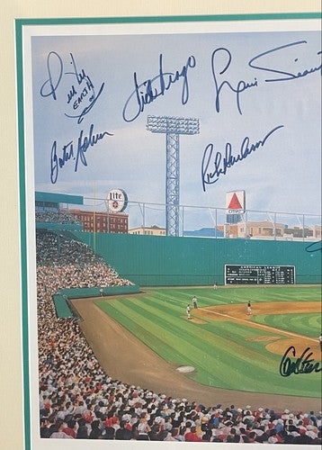 Fenway Park Red Sox Hof Signed Framed Litho Photo Fisk Yastrzemski Rice Auto Coa