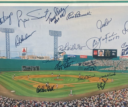 Fenway Park Red Sox Hof Signed Framed Litho Photo Fisk Yastrzemski Rice Auto Coa