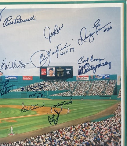 Fenway Park Red Sox Hof Signed Framed Litho Photo Fisk Yastrzemski Rice Auto Coa