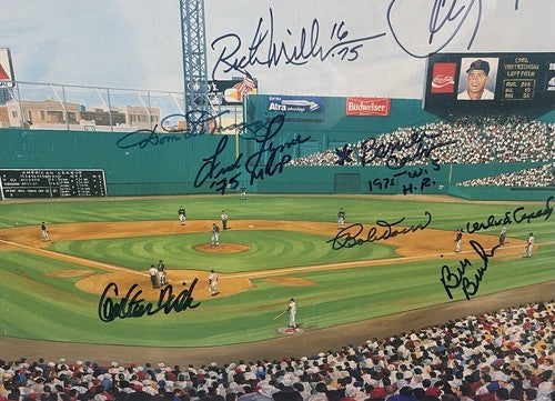 Fenway Park Red Sox Hof Signed Framed Litho Photo Fisk Yastrzemski Rice Auto Coa