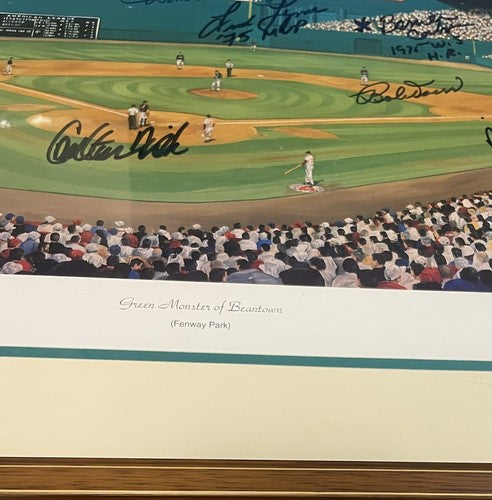 Fenway Park Red Sox Hof Signed Framed Litho Photo Fisk Yastrzemski Rice Auto Coa