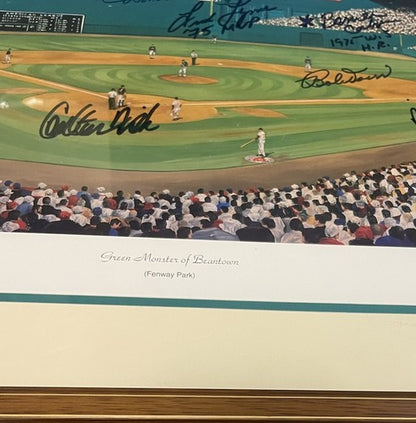 Fenway Park Red Sox Hof Signed Framed Litho Photo Fisk Yastrzemski Rice Auto Coa