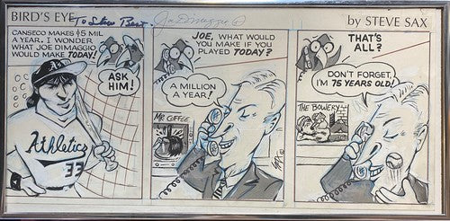Joe DiMaggio Signed To Steve Sax Auto Original 1/1 Newspaper Comic Strip Framed