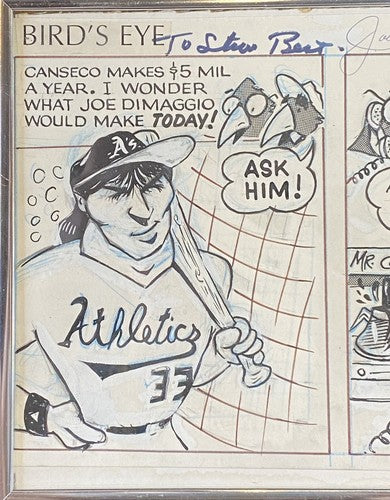 Joe DiMaggio Signed To Steve Sax Auto Original 1/1 Newspaper Comic Strip Framed