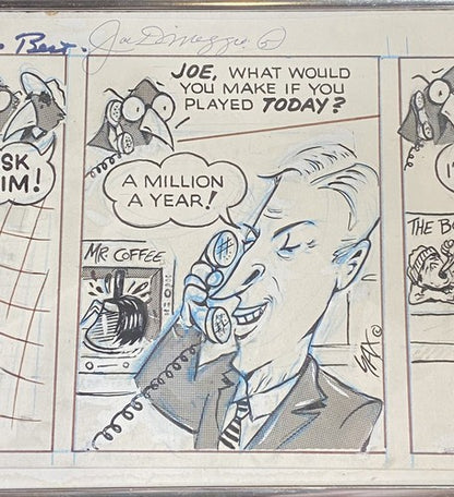 Joe DiMaggio Signed To Steve Sax Auto Original 1/1 Newspaper Comic Strip Framed