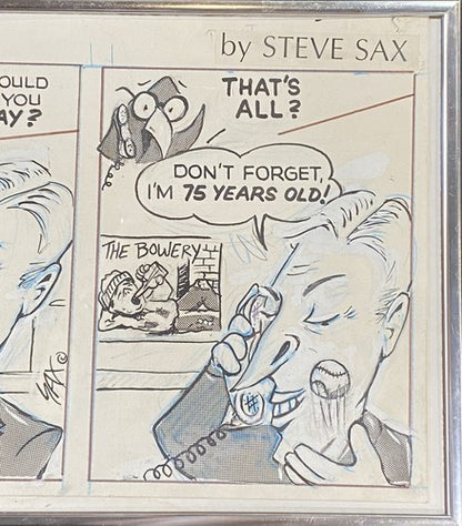 Joe DiMaggio Signed To Steve Sax Auto Original 1/1 Newspaper Comic Strip Framed