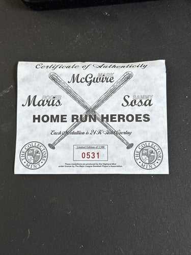 Roger Maris Sosa Mark McGwire Home Run Heroes 24K Gold Overlay Set w/COA Mint