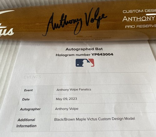 Anthony Volpe Yankees Signed Game Model Victus Bat Rookie Autograph MLB Fanatics