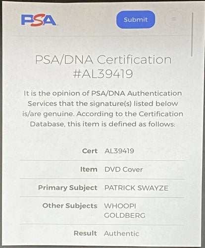 Patrick Swayze Whoopi Goldberg Signed Ghost DVD Cover Framed Photo Auto PSA DNA