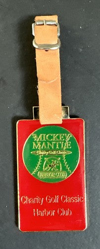 Mickey Mantle Charity Golf Classic Harbor Club Golf Bag Tag Metal W/ Leather