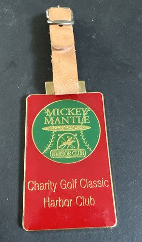 Mickey Mantle Charity Golf Classic Harbor Club Golf Bag Tag Metal W/ Leather