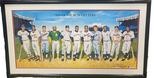 500 Hr Hitters Signed 24x42 Framed Litho Ron Lewis 11 Auto Mickey Mantle Cbm COA