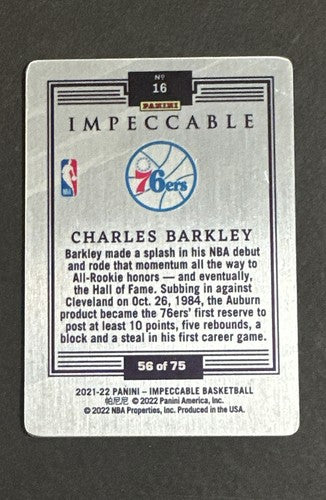 2021-22 Panini Impeccable #16 Charles Barkley Blue Stainless Stars /75 76ers Sp