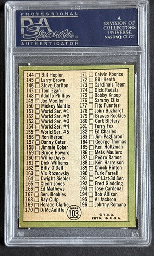 1967 Topps #103 Checklist 110-196 Mickey Mantle PSA 5 EX Unchecked