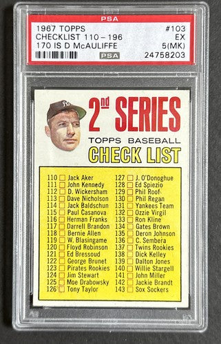 1967 Topps #103 Checklist 110-196 Mickey Mantle PSA 5 EX Unchecked