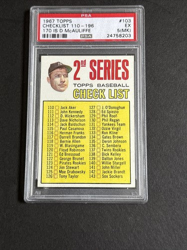 1967 Topps #103 Checklist 110-196 Mickey Mantle PSA 5 EX Unchecked