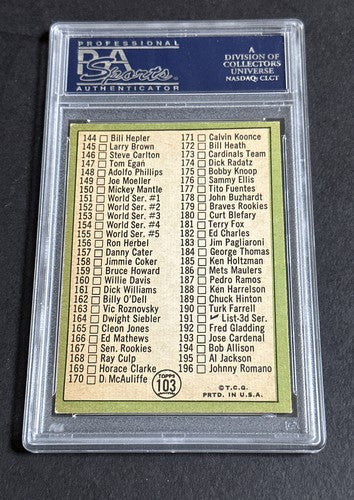 1967 Topps #103 Checklist 110-196 Mickey Mantle PSA 5 EX Unchecked